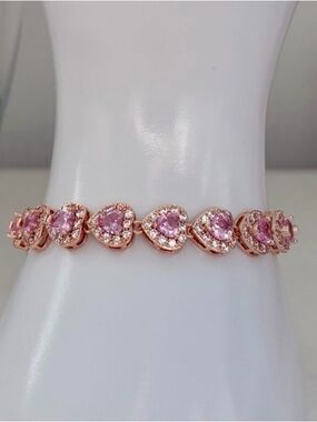 New Rose Gold Heart Bracelet Pink Certified CZ Tennis Bracelet Titanium Steel